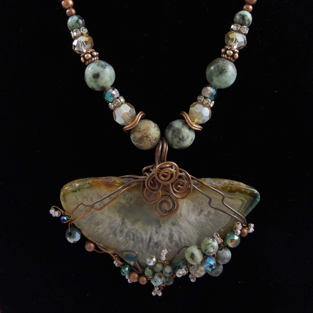 Handmade African turquoise and agate necklace